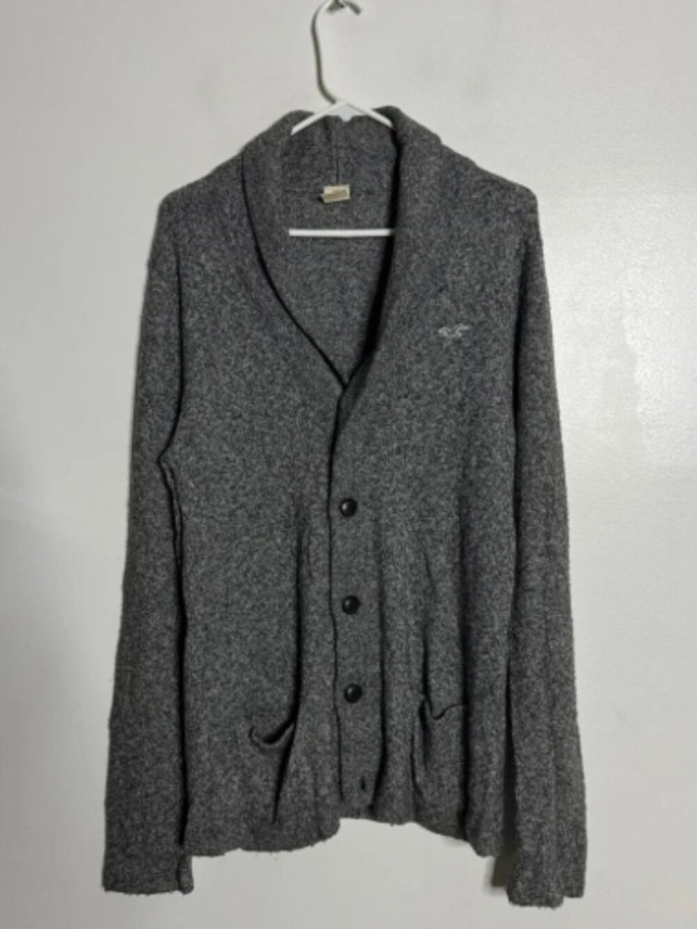 Hollister Cardigan Sweater Shawl Collar Gray Marl Knit Button Front